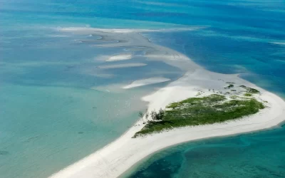 Aerial view of small tropical island of the coast of Mozambique, southern Africa