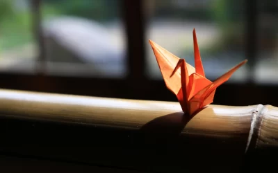 Origami crane which is placed on the window side of Japanese style houses