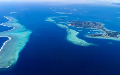 aerial shot of Fijian Islands