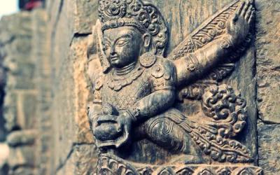 Sculpture at the entrance of a nepalese temple in Katmandu