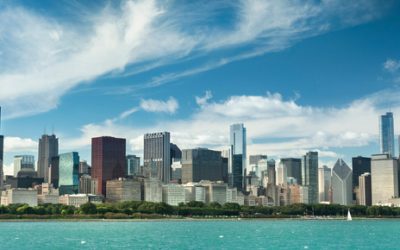 Chicago,Cityscape,Panoramic,Looking,Out,From,Across,Lake,Michigan,In