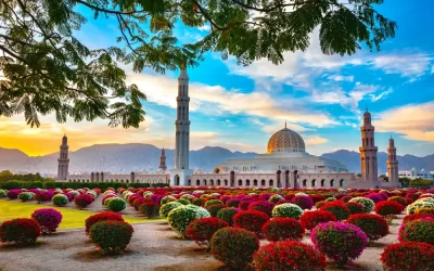 Beautiful morning view of Grand Mosque, Muscat, Oman.