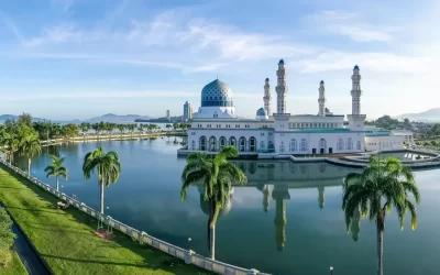 Aerial view of Kota Kinabalu City Floating Mosque, Sabah Borneo East Malaysia