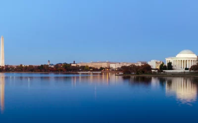 skyline Jefferson Memorial at Tidal Basin, Washington DC, USA.