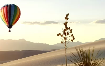 Hot Air Balloon over White Sands at Sunrise