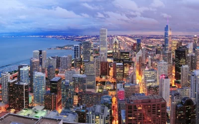 skyline chicago sunset