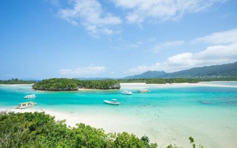water and perfect white sand paradise beach on Ishigaki island, Okinawa, Japan